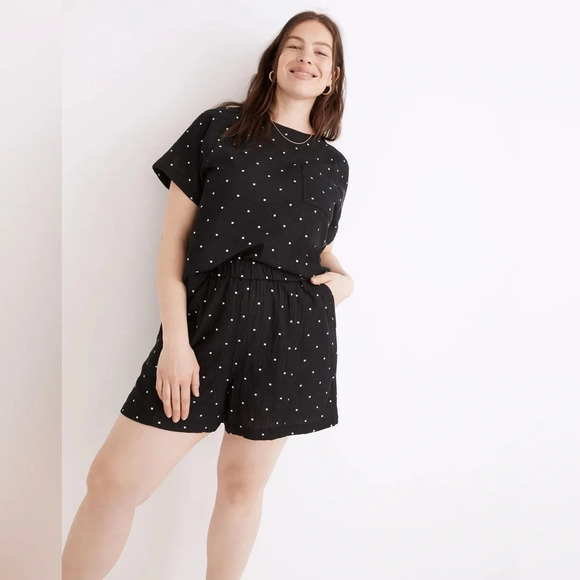 ✨NWT Madewell Black Jacquard Easy Pull On Elastic Waist Shorts Square Spot Small - Picture 3 of 11